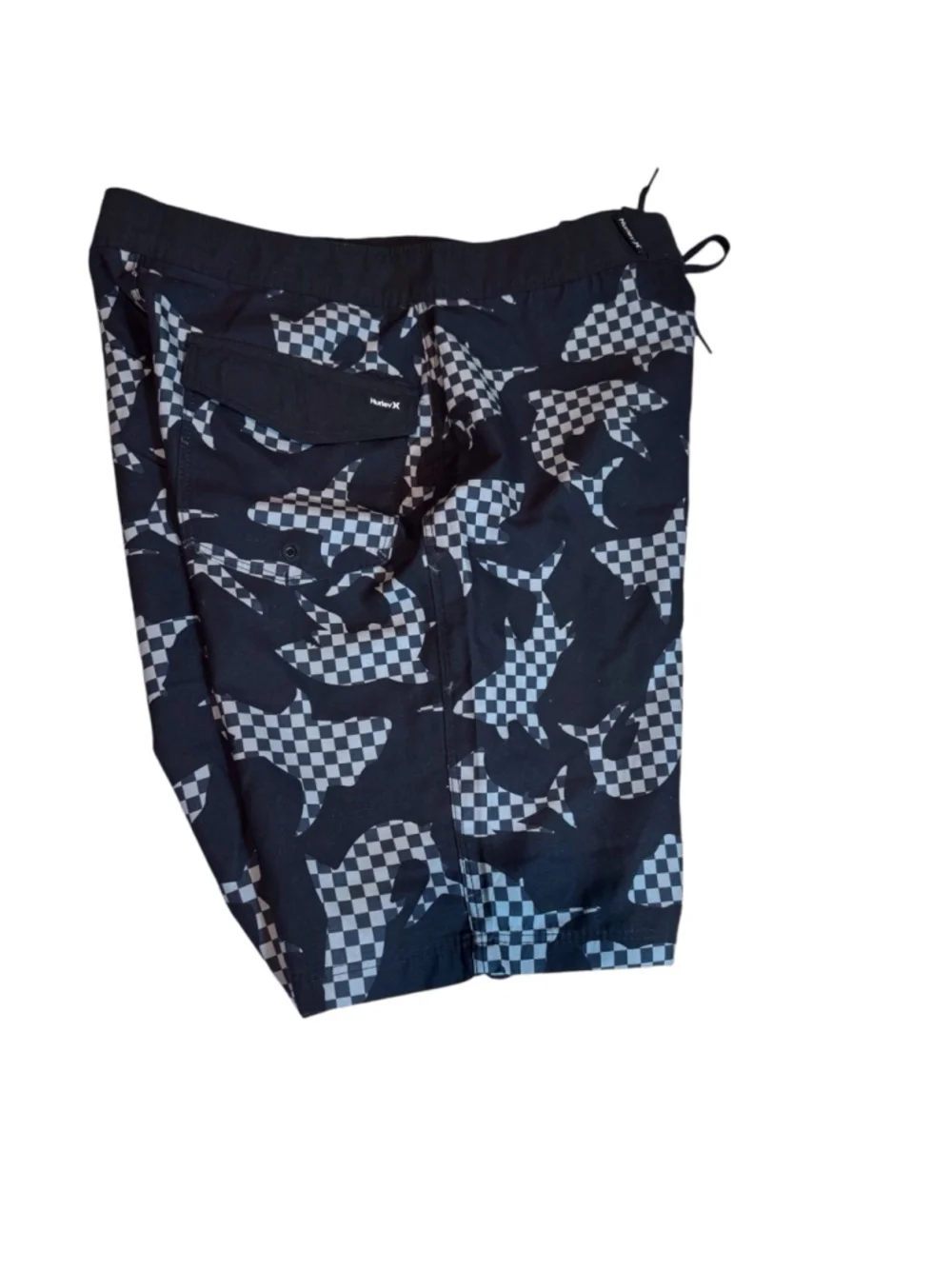 Hurley boys Black & White Checkered shark Swim Trunks Size 16/28 - Picture 3 of 3
